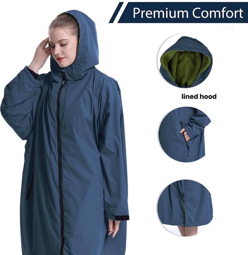 Oksun Waterproof Swim Parka, Windproof Surf Poncho Warm Coat, Recycled Fabric Water Resistent Oversized Sherpa Lining Jacket - Image 3